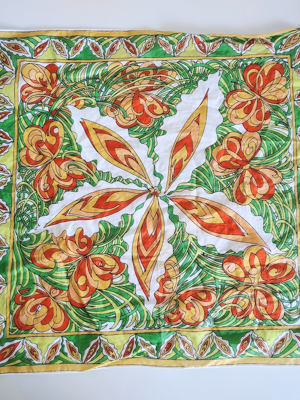 Vintage Emilio Pucci Mod Floral Butterfly Print 100 Percent Cotton 16 1/2 Inches